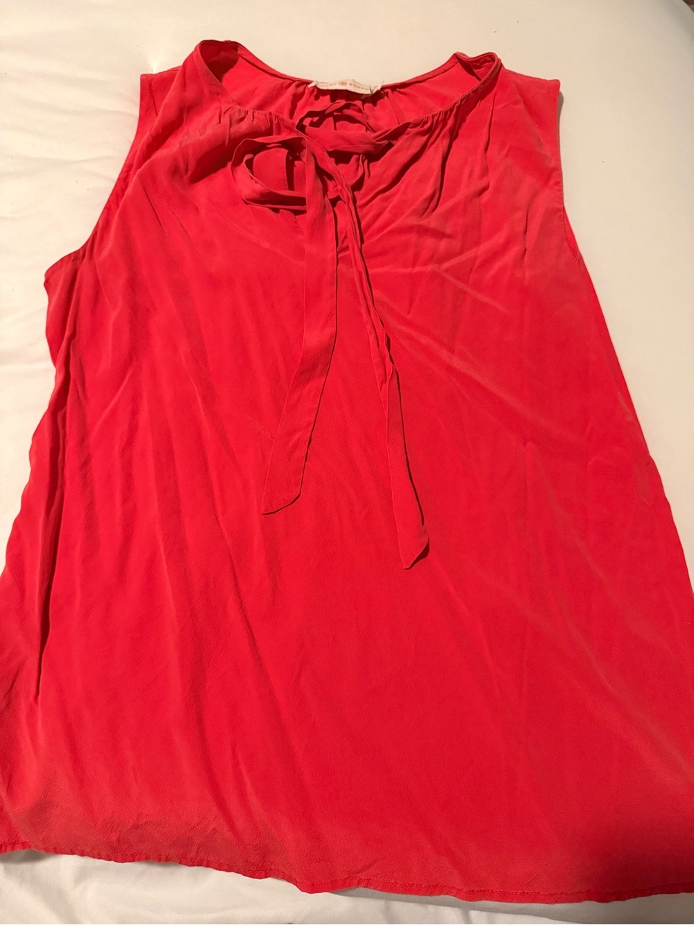Tory Burch Coral-Red Tie-Neck Sleeveless Swim Coverup